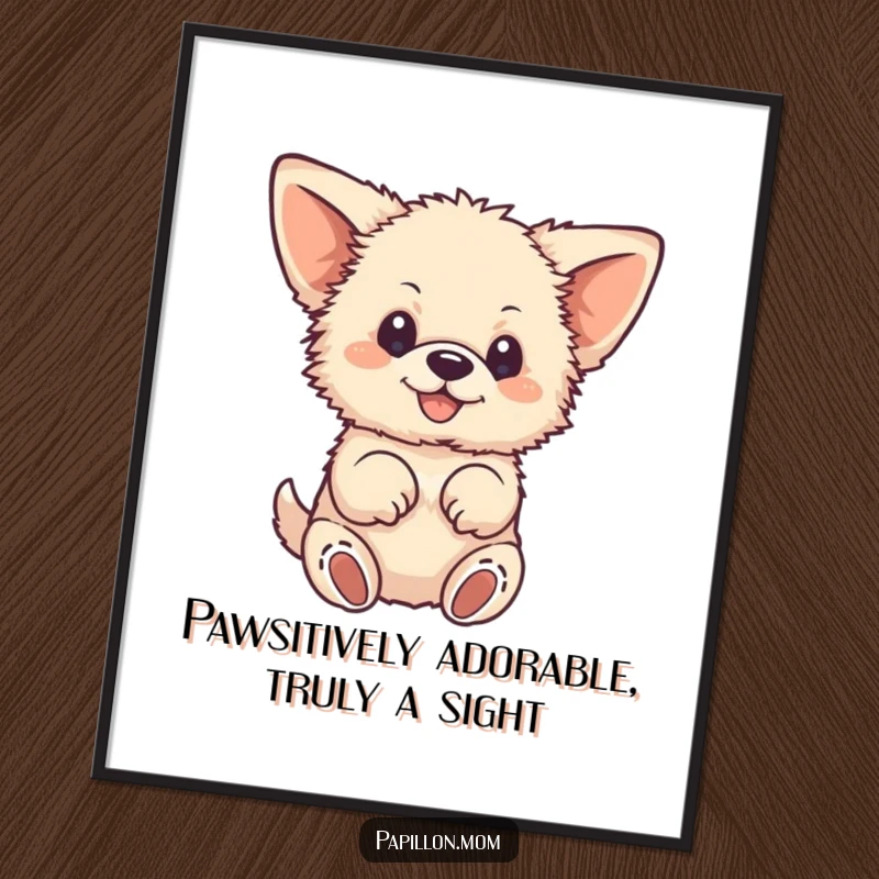 Funny Free Printable Wall Art of a small, fluffy dog with large ears happily fluttering its paws, perfect for decor