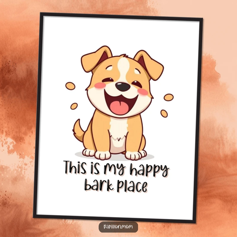 Funny Free Printable Wall Art: A happy dog barks with playful energy, a humorous addition to any room.