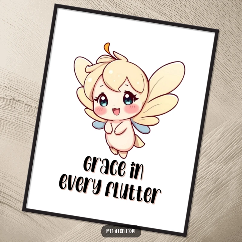 Funny Free Printable Wall Art: Character fluttering gracefully with a happy expression, embodying pure joy