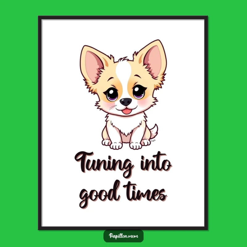 Free Printable Wall Art: Papillon Dog Listening - Quirky Downloadable Decor