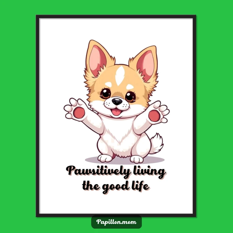 Free Printable Wall Art: Playful Kawaii Papillon Dog - Funny Downloadable Art