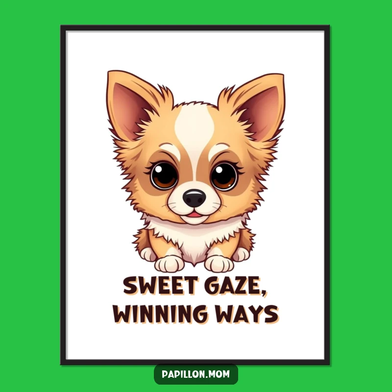 Funny Free Printable Wall Art: Sweet Papillon Dog Gaze - Whimsical Downloadable Art