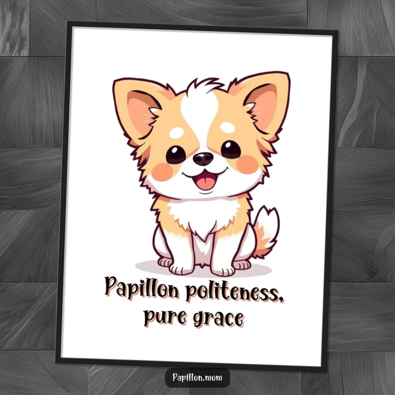 Funny Free Printable Wall Art: A Papillon dog with a joyful expression executes a perfect, polite curtsy.