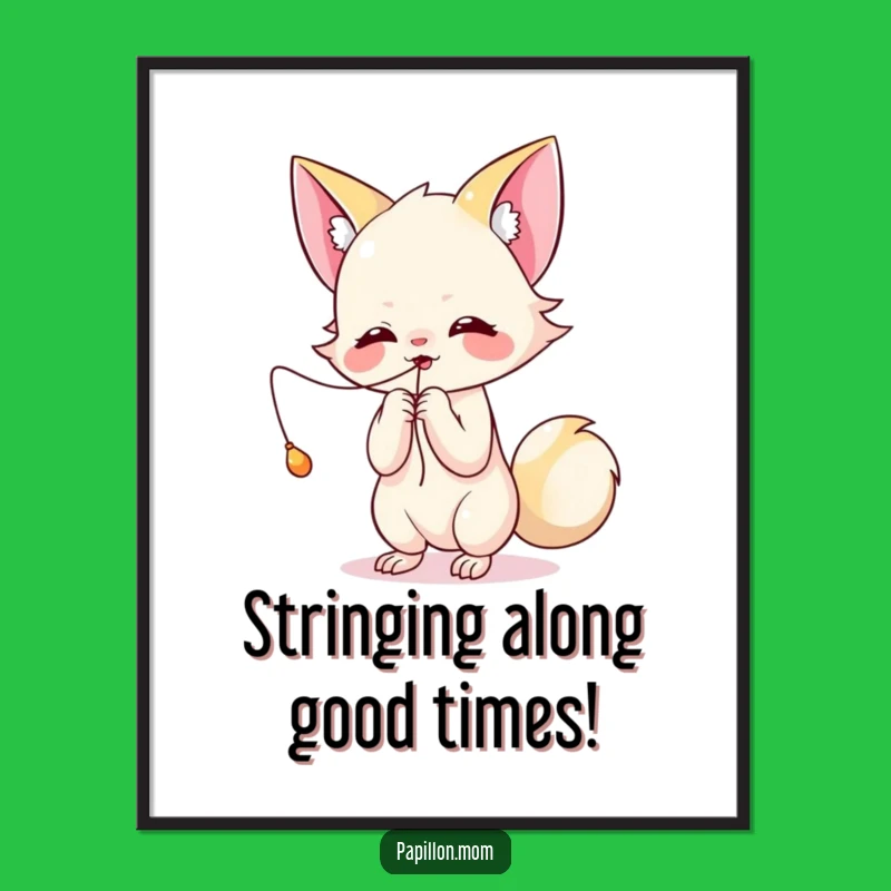 Free Printable Wall Art: Playful Papillon Lady Batting String - Downloadable Decor!