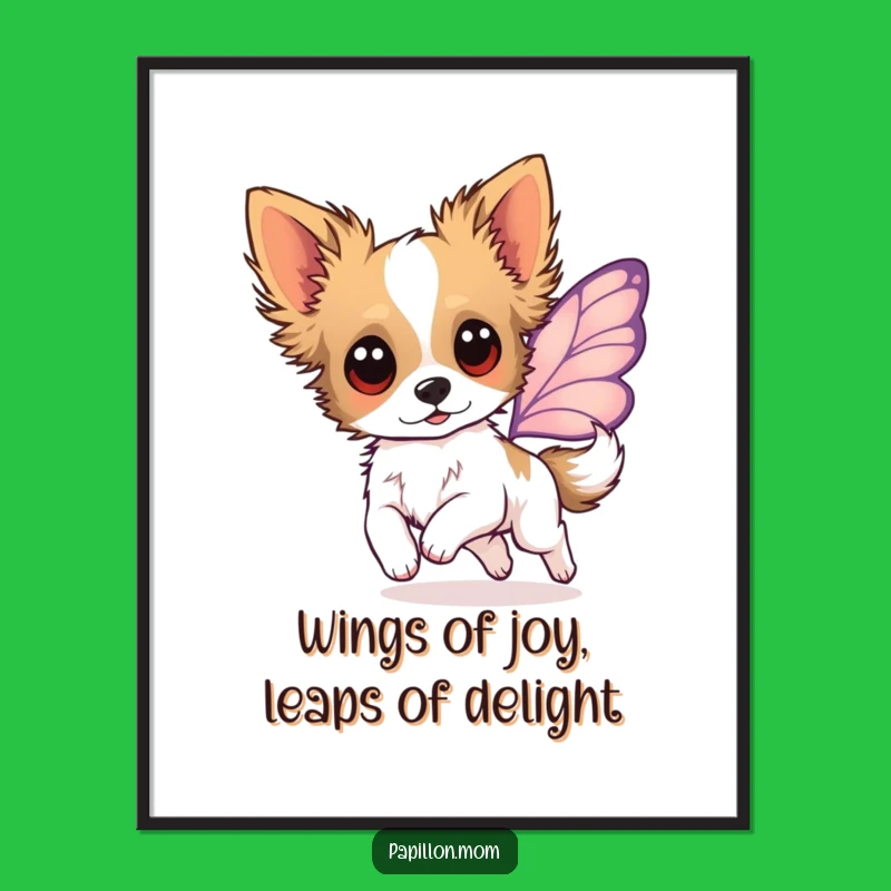 Free Printable Papillon Art: Funny Dog Leap Wall Decor Downloadable