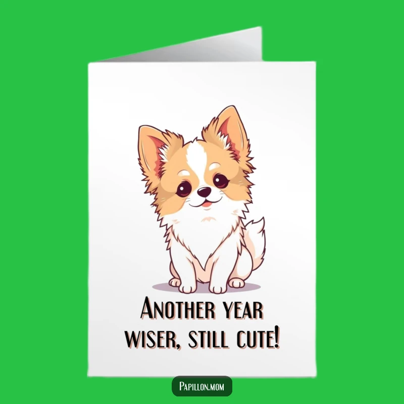 Free Printable Birthday Card: Serene Kawaii Papillon Dog - Calm Wish Downloadable Gift