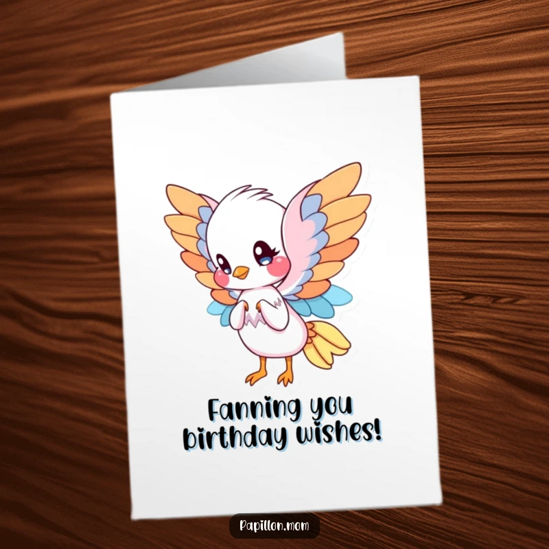 Funny Free Printable Birthday Card: Cute Papillon dog with elegant wings, gracefully fanning itself with a touch of flair.