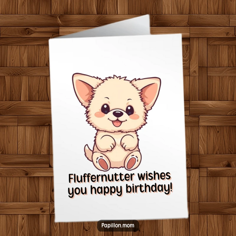 Funny Free Printable Birthday Card featuring a small, fluffy dog with big ears joyfully fluttering its paws