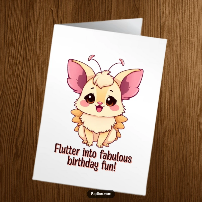 Funny Free Printable Birthday Card: A Papillon lady with twitching antennae, radiating pure, unadulterated birthday excitement.