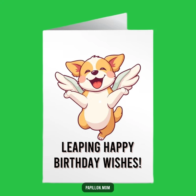 Free Printable Birthday Card: Joyful Winged Dog Leap, Energetic Downloadable Gift