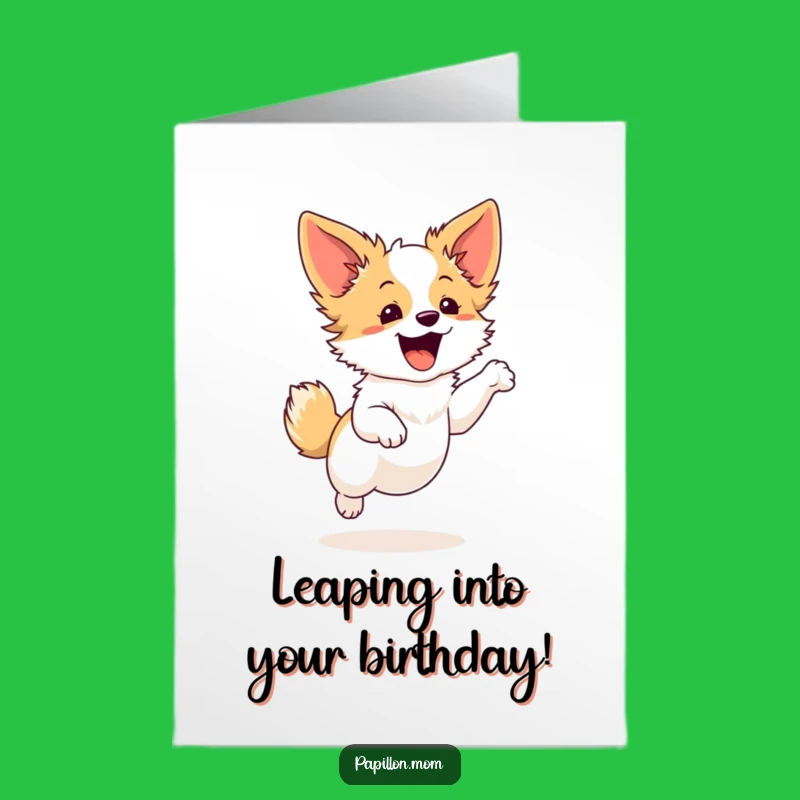 Free Printable Birthday Card: Papillon Dog Leap - Joyful Downloadable Gift