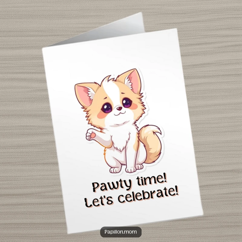 Funny Free Printable Birthday Card: Playful Papillon dog extending a small paw for a birthday greeting. A fun downloadable gift.