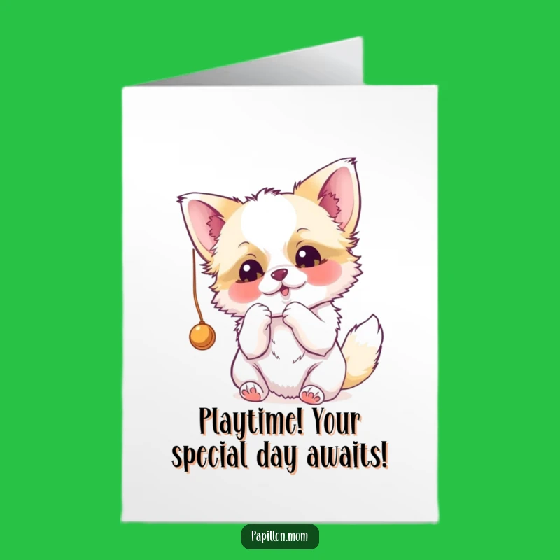 Free Printable Funny Papillon Birthday Card: Playful Pup Paw-some Party Downloadable Gift