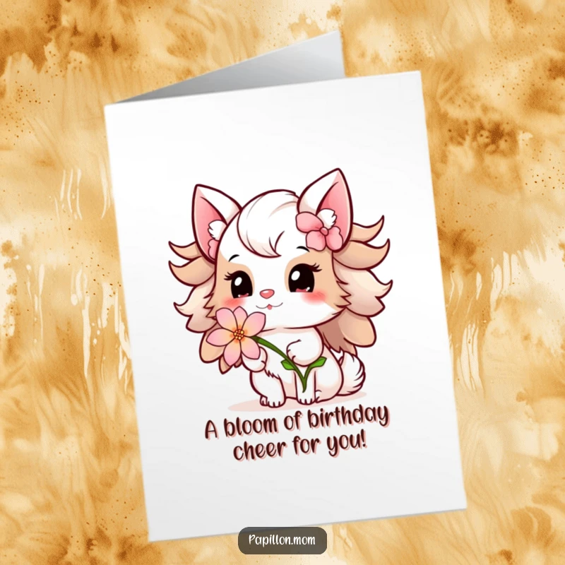 Funny Free Printable Papillon Lady Birthday Card, offering a delicate flower with a gentle smile, a sweet gift.
