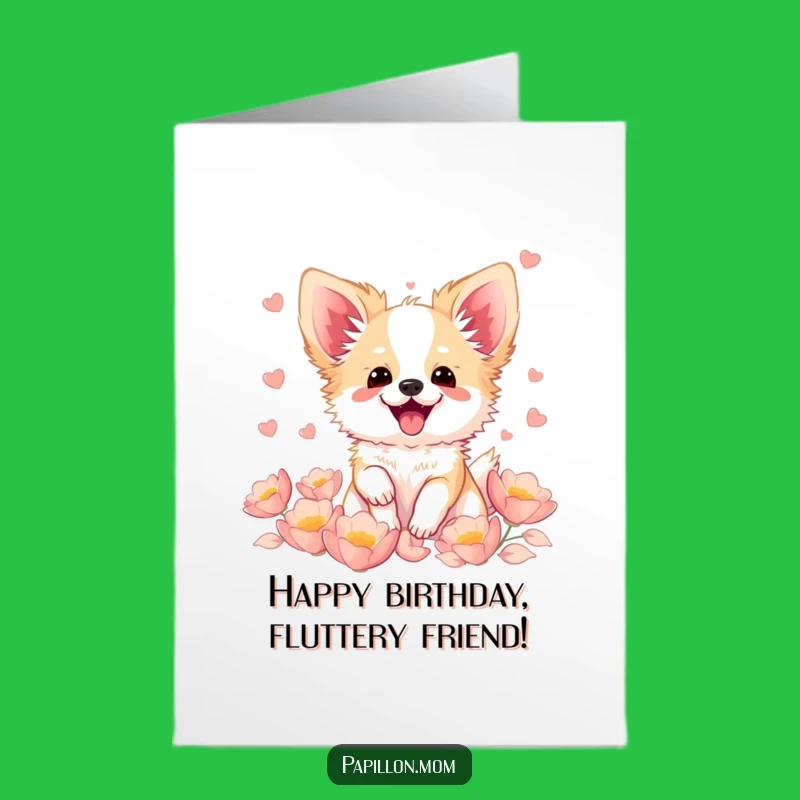Free Printable Birthday Card: Excited Papillon Dog Petals Funny Downloadable Gift