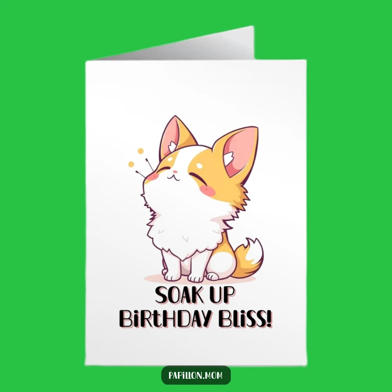 Free Printable Papillon Birthday Card: Blissful Pup Sunbeam Greeting Downloadable Gift