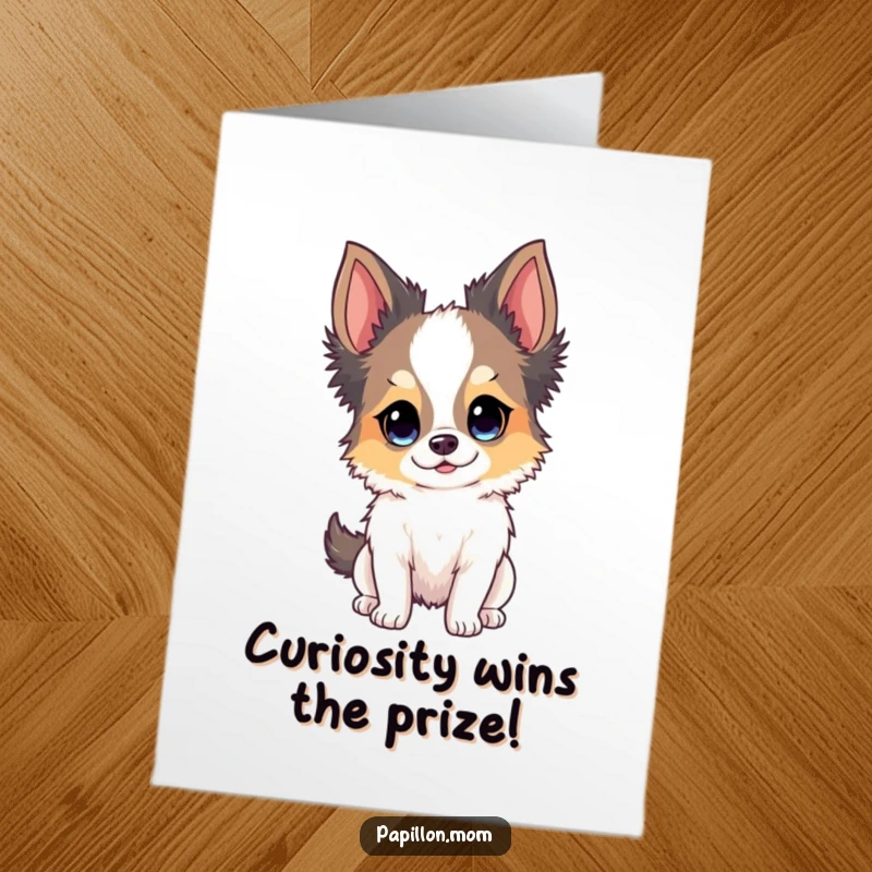 Funny Free Printable Congratulations Card: A Papillon dog with an inquisitive, happy expression, celebrating news.