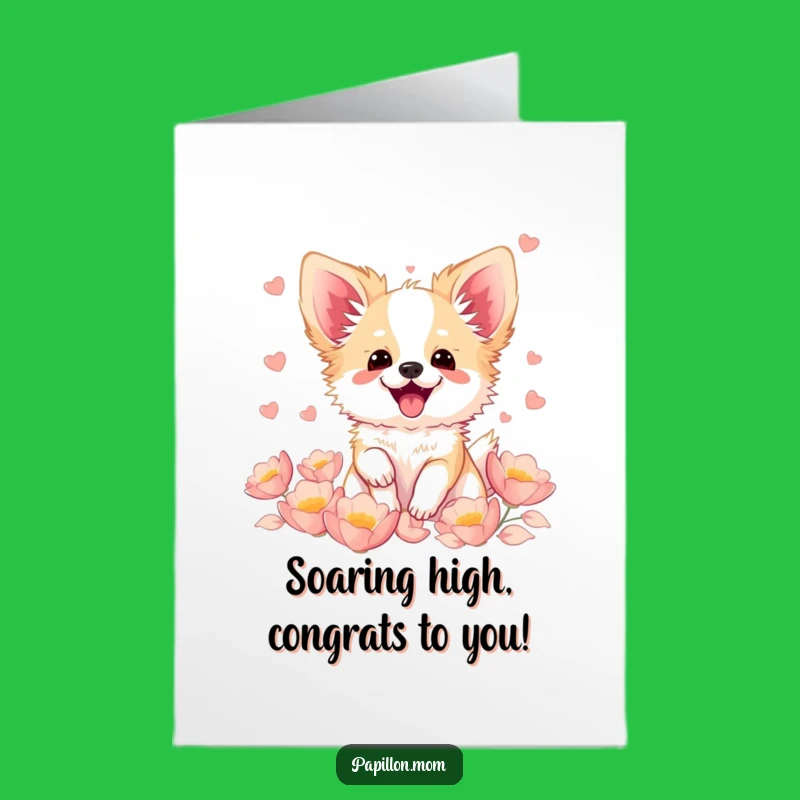 Free Printable Congrats Card: Excited Papillon Dog Petal Celebration Downloadable