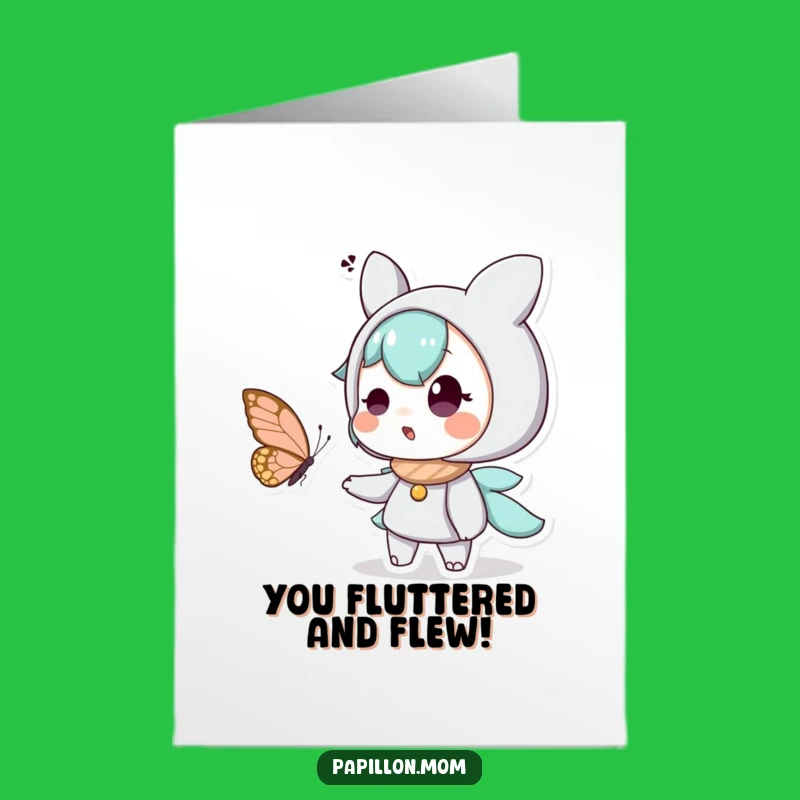 Free Printable Congrats Card: Surprised Character Butterfly Joyful Moment Downloadable