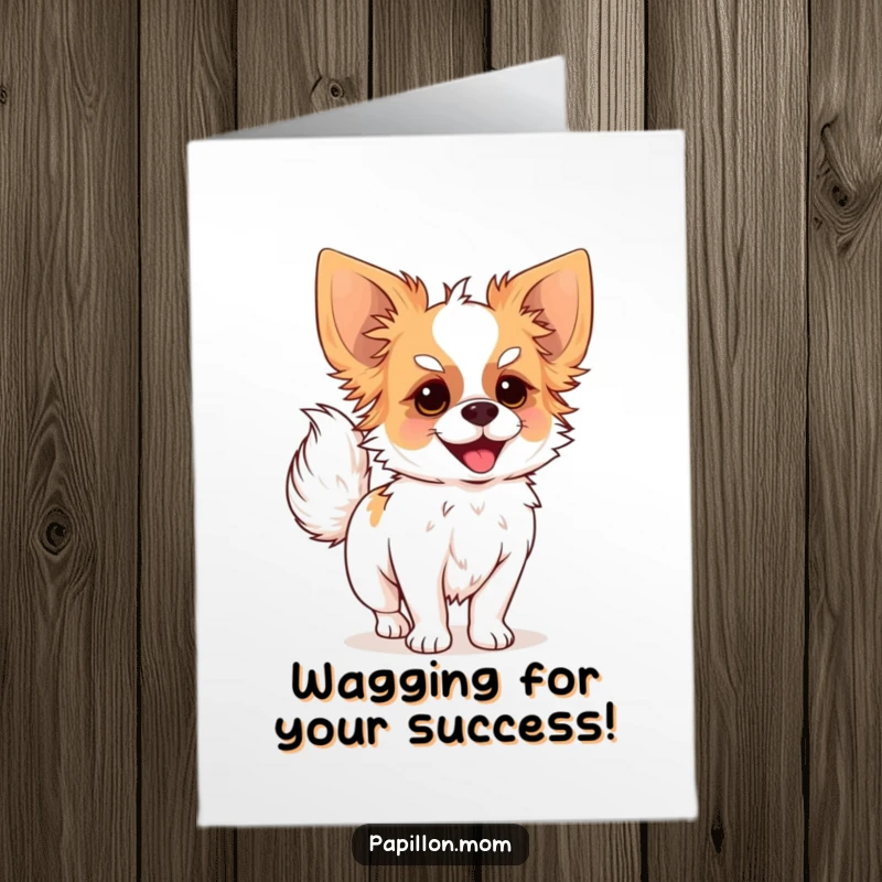 Funny Free Printable Congratulations Card: A Papillon dog’s plumed tail wagging energetically, conveying pure joy and celebration.