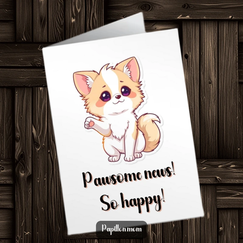 Funny Free Printable Congratulations Card: Papillon dog playfully offering a paw. A cute and humorous downloadable gift for any occasion.