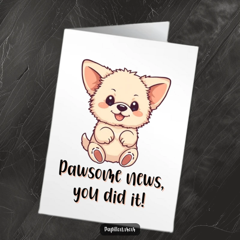 Funny Free Printable Congratulations Card with a fluffy dog excitedly fluttering its paws in celebration