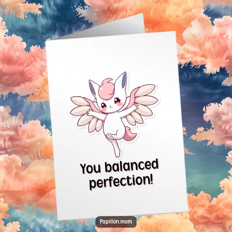 Funny Free Printable Congratulations Card: Character balancing on one paw with wings outstretched, demonstrating amazing skill