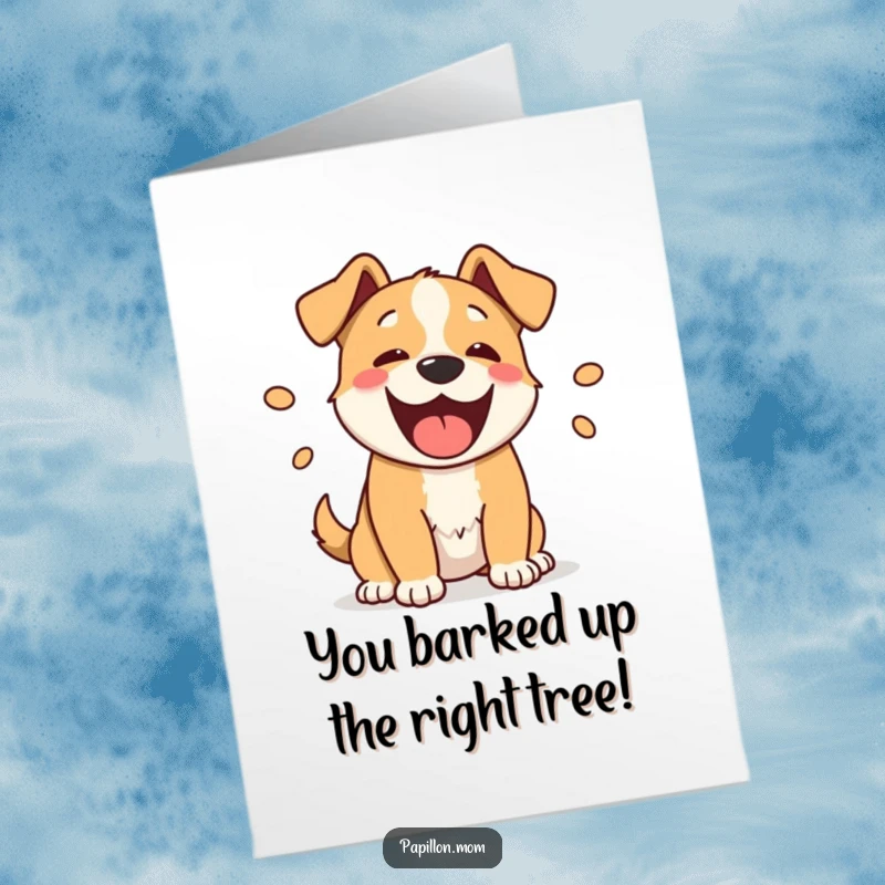 Funny Free Printable Congratulations Card: A cheerful dog barks excitedly, celebrating big wins with playful sound.