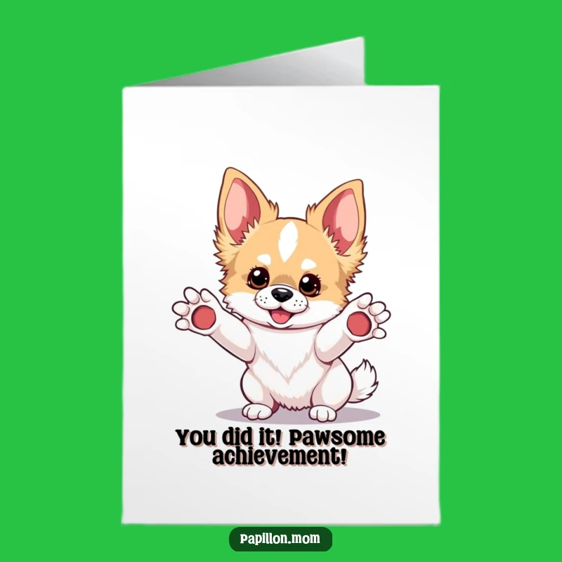 Free Printable Kawaii Papillon Dog Paw Card - Celebrate Success with Humor