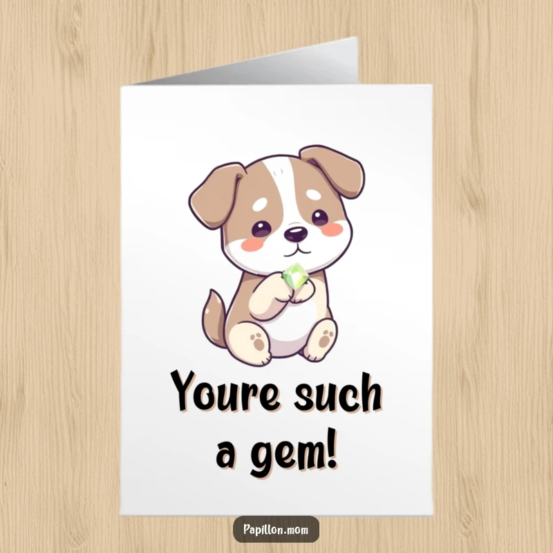 Funny Free Printable Congratulations Card: A dog politely extends a paw, presenting a small, shiny gem as a token of achievement.