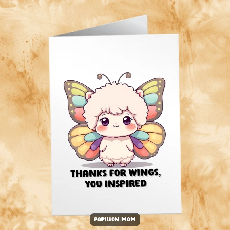Funny Free Printable Thank You Card: A delightful fluffy head paired with large, wonderfully expressive butterfly wings, symbolizing gratitude.