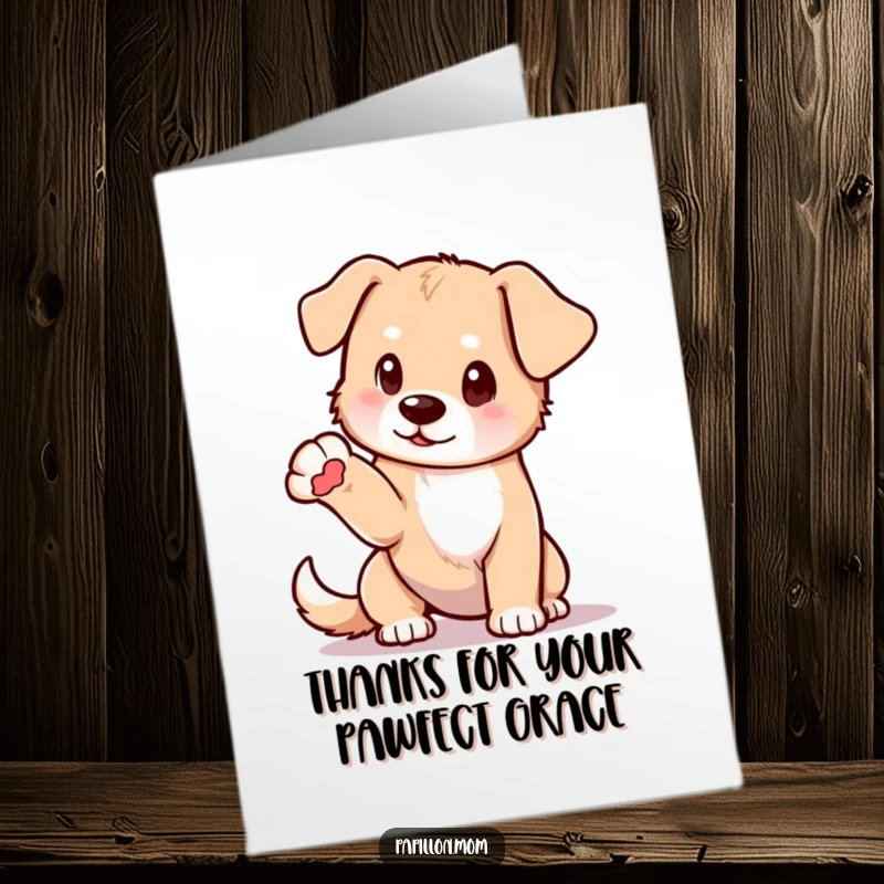 Funny Free Printable Thank You Card featuring a dog in a delicate pose, one paw elegantly extended, with thanks