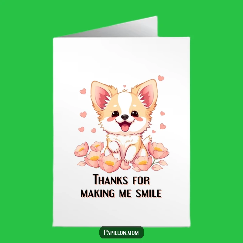 Free Printable Thank You Card: Thankful Papillon Dog Petals Expressing Joy Downloadable