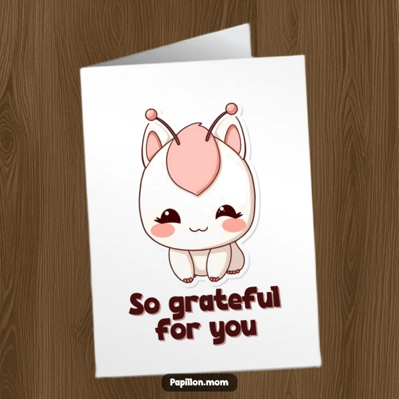 Funny Free Printable Thank You Card: Character with a gentle smile and twitching antennae, feeling thankful