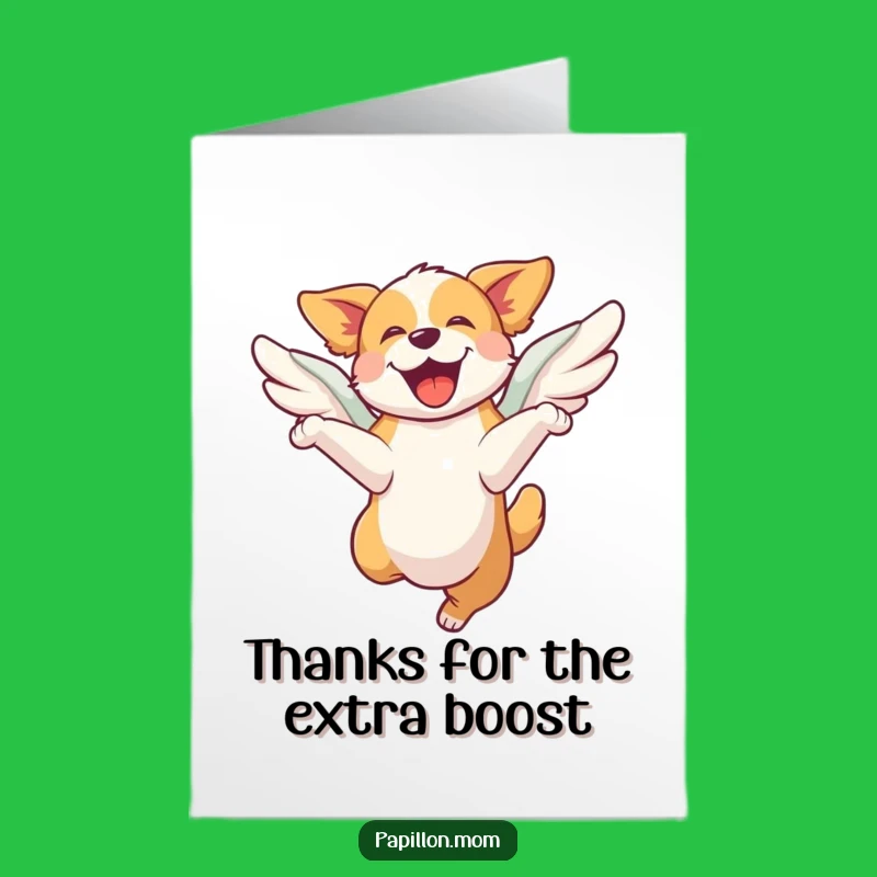 Free Printable Thank You Card: Winged Dog Leap, Grateful Downloadable Appreciation