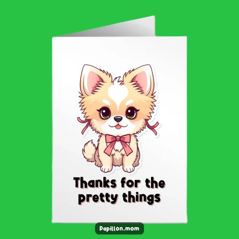 Free Printable Thank You Card: Ribboned Papillon Dog - Cute Downloadable Gift