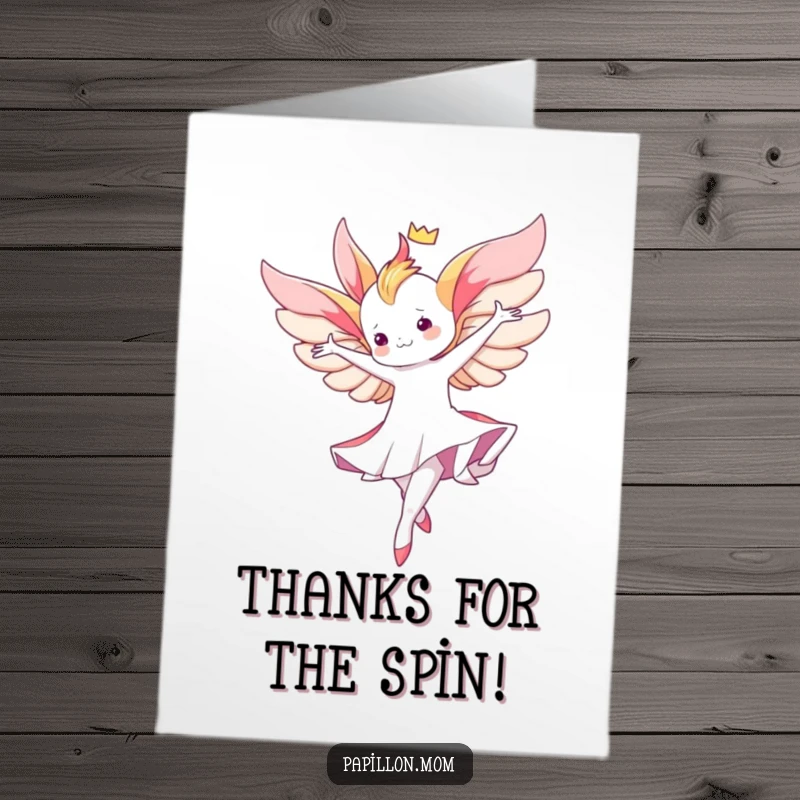 Free Printable Thank You Card: Kawaii Papillon lady performing a graceful aerial twirl, a beautiful expression of thanks.