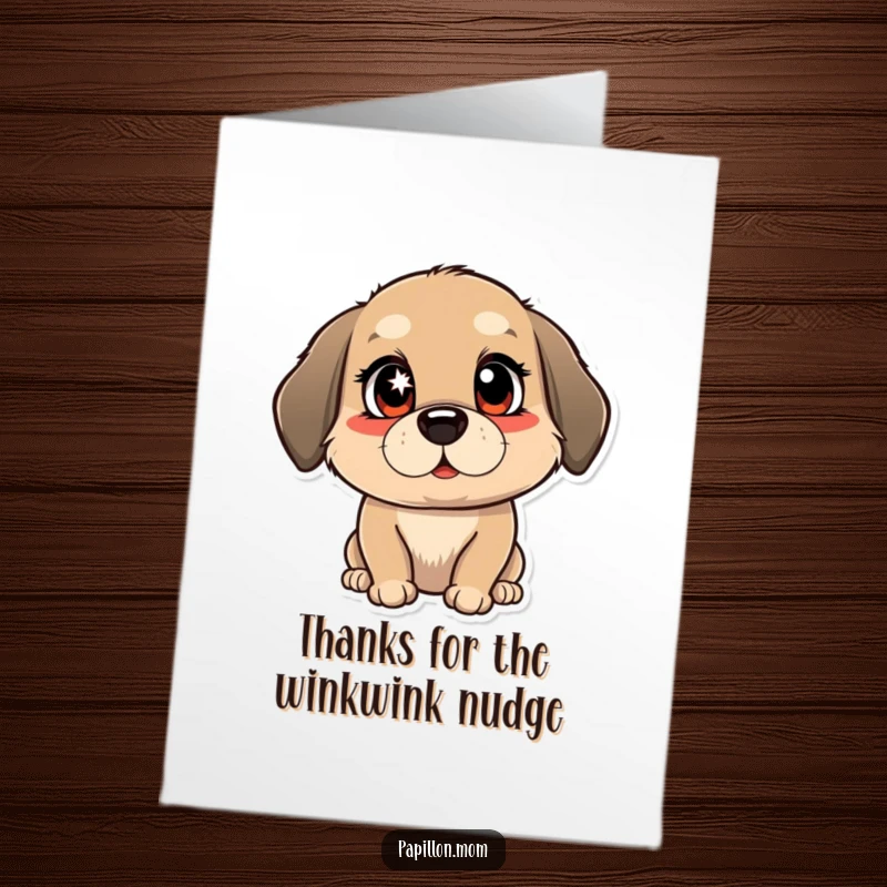 Funny Free Printable Thank You Card showing a dog winking with a mischievous sparkle, expressing thanks