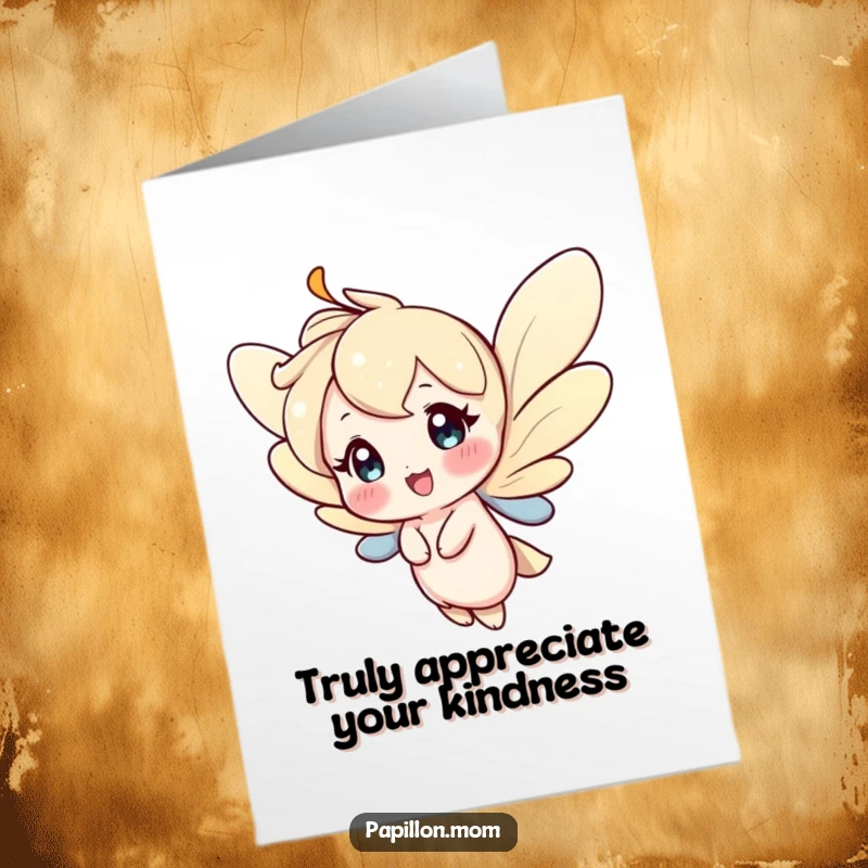 Funny Free Printable Thank You Card: Character fluttering gracefully with a happy expression, showing thanks