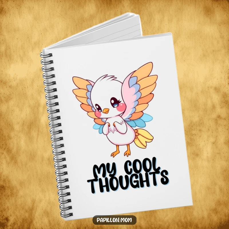 Funny Papillon notebook cover depicting a cute Papillon with elegant wings, gracefully fanning itself, inspiring chic thoughts.