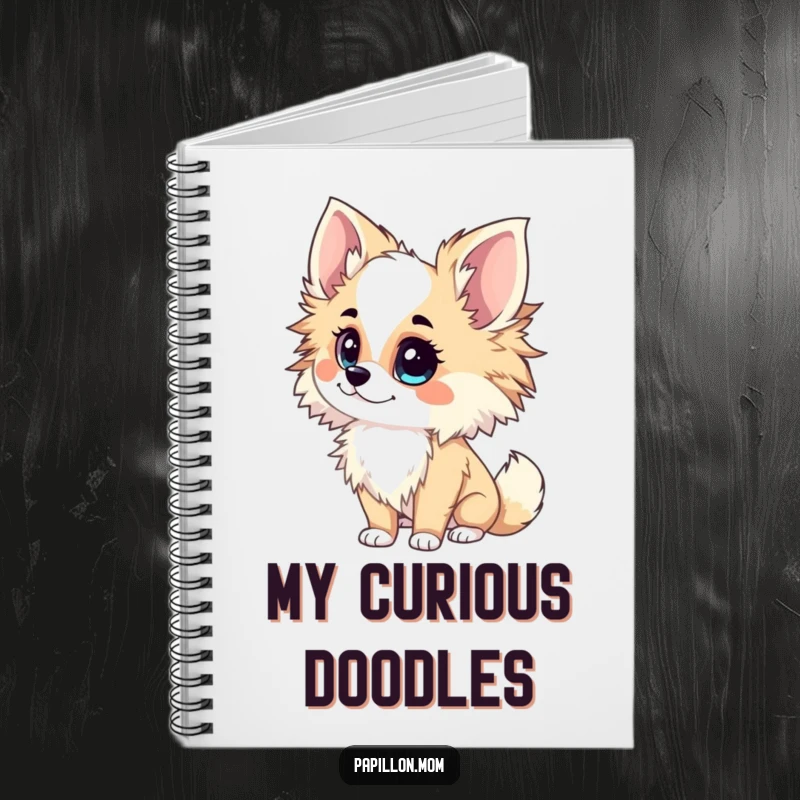 Funny Papillon Lady Notebook with an inquisitive tilt of the head, inspiring curiosity and detailed thought processes.