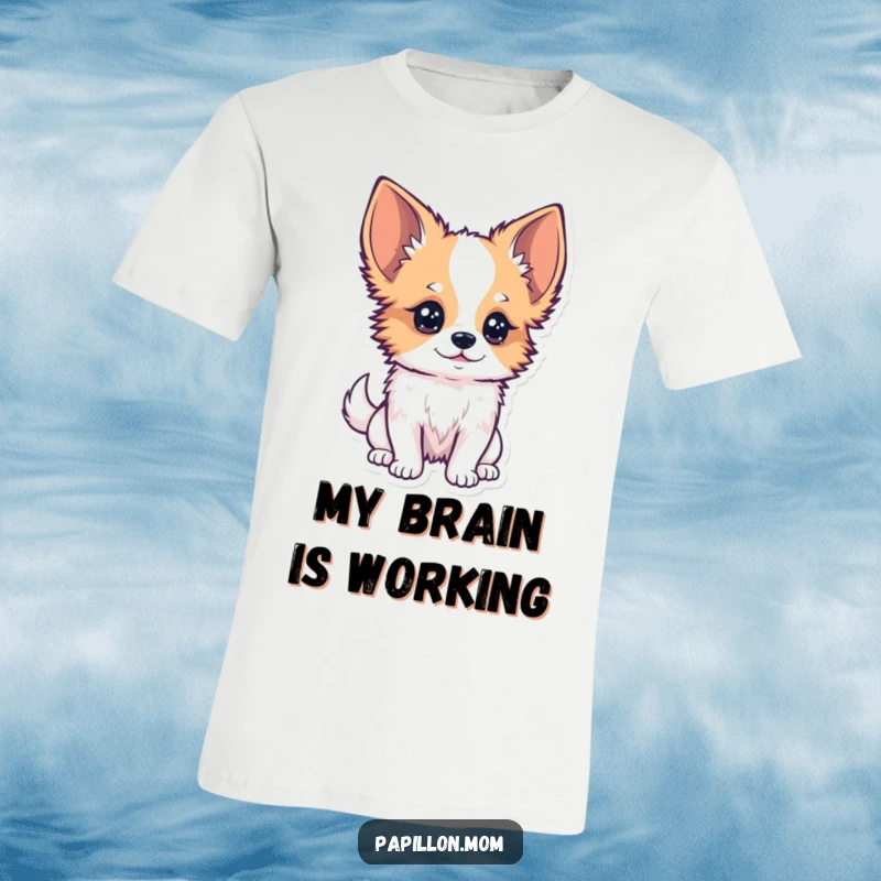 Funny Kawaii Papillon Dog T-Shirt featuring a Papillon dog with a curious tilt of its head, observing closely with keen interest.