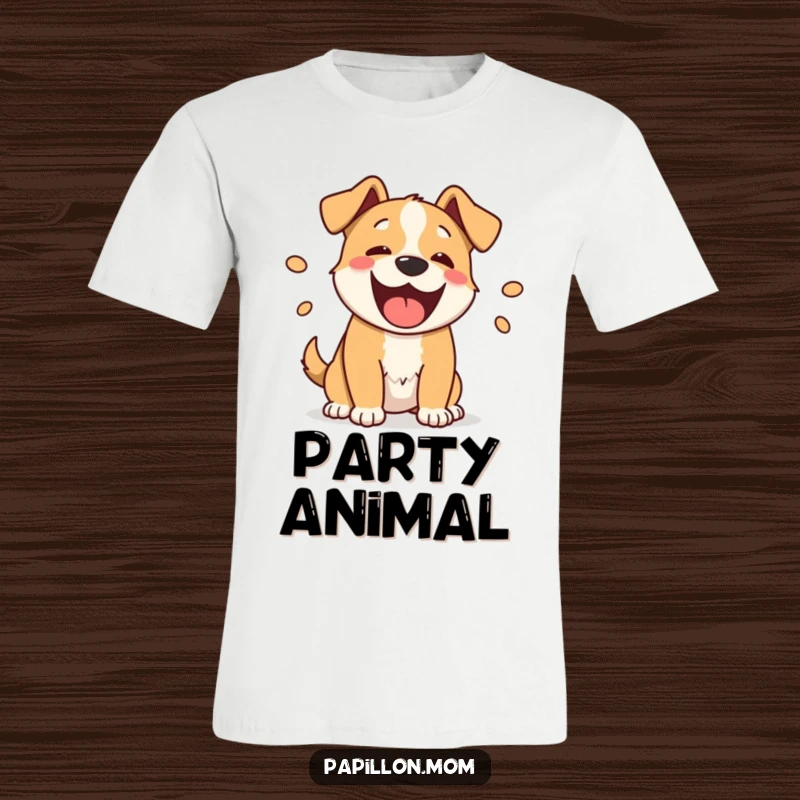 Funny barking dog t-shirt graphic, showing a happy dog with sound ovals, perfect for expressing playful emotions.