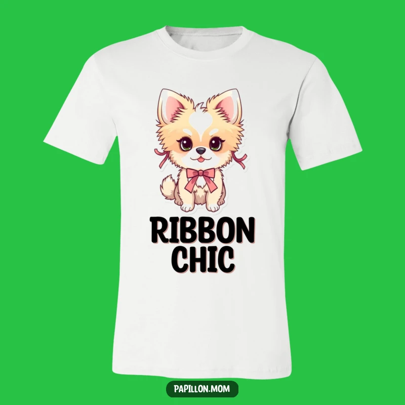 Funny Papillon Ribbon Adorned T-Shirt - Chic Funny Gift for Dog Owners