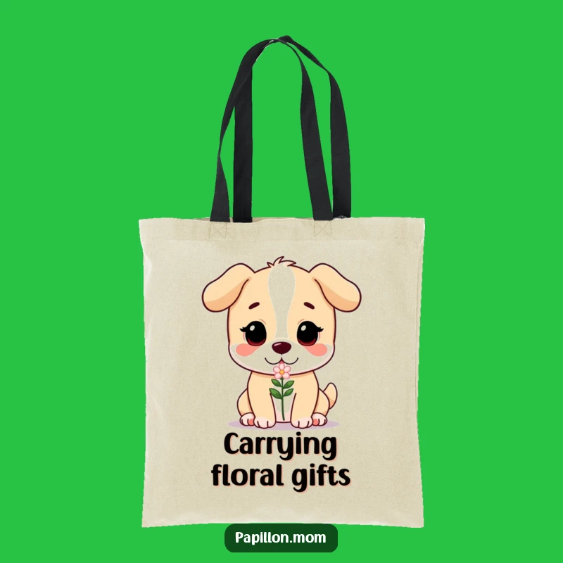 Funny Doggo Flower Tote Bag: Cute Gentle Dog Carryall Funny Gift