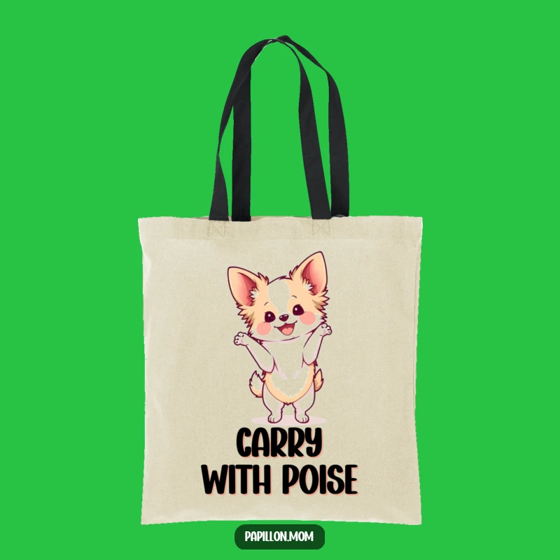 Funny Kawaii Papillon Dog Tote Bag, Elegant Bichon Pose Carryall, Gift