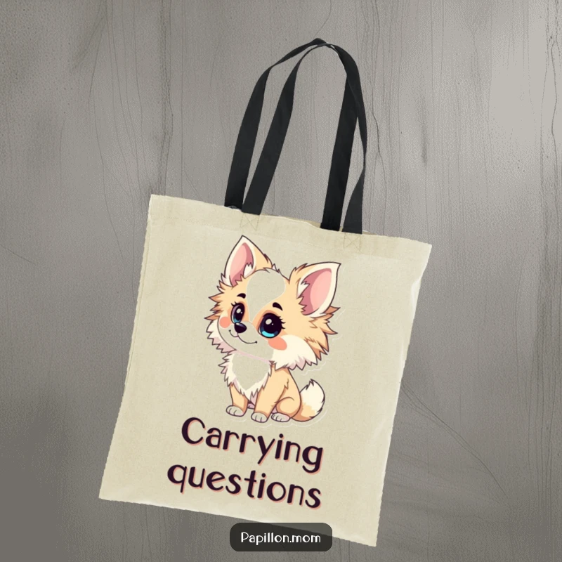 Funny Papillon Lady Tote Bag capturing an inquisitive tilt of the head, ideal for carrying necessities with a thoughtful and curious spirit.