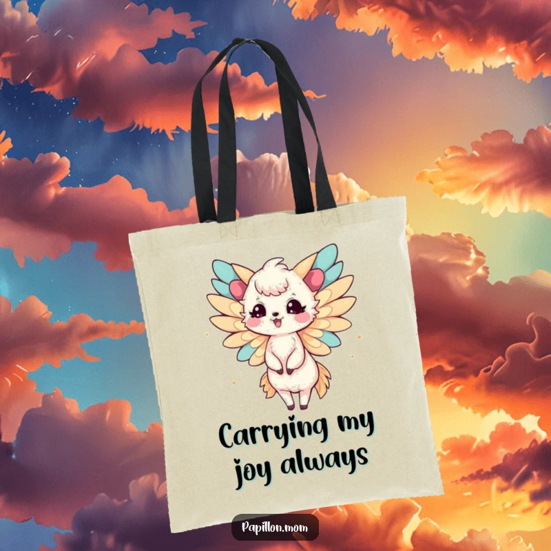 Funny Papillon Lady Tote Bag illustrating delicate wings fluttering joyfully, perfect for carrying smiles and essentials with flair.