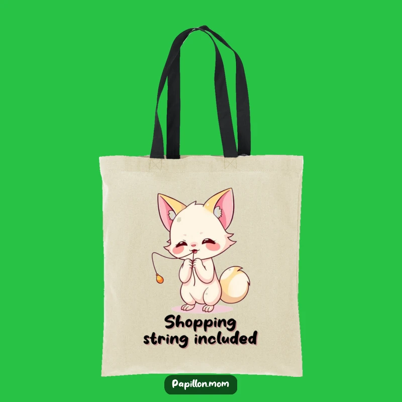 Funny Kawaii Papillon Play Tote Bag: Batting string style, carry your fun funny gift.